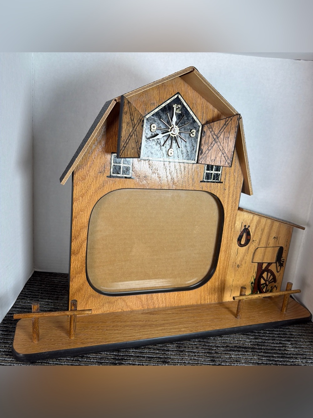 Vintage Ariel Photo Barn Shaped Frame With Quartz Clock 8x10 Picture Farmhouse - Picture 5 of 9